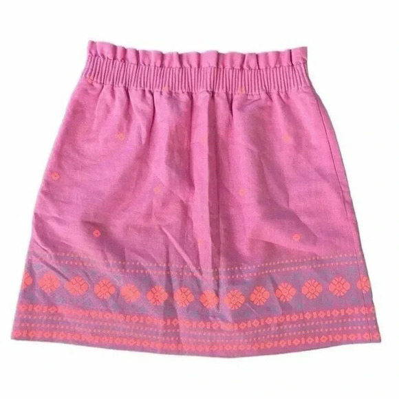 J. Crew Pink Linen Blend Mini Skirt Aztec Southwestern Boho Print Size 2 XS - Picture 5 of 5